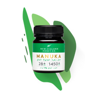 Manuka Honey Minis UMF 28+ MGO 1450+ jar styled on green background